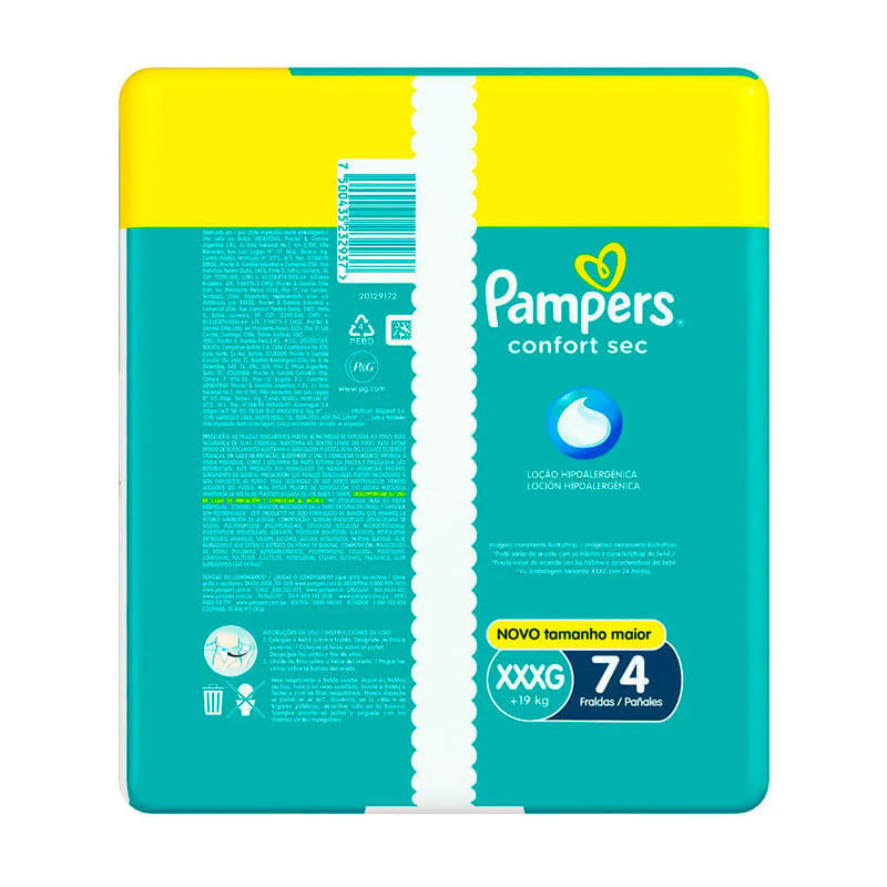 Fraldas Pampers Confort Sec Max XXXG 74 Unidades