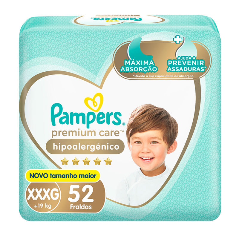Fralda Pampers Premium Care Jumbo XXXG 52 Unidades