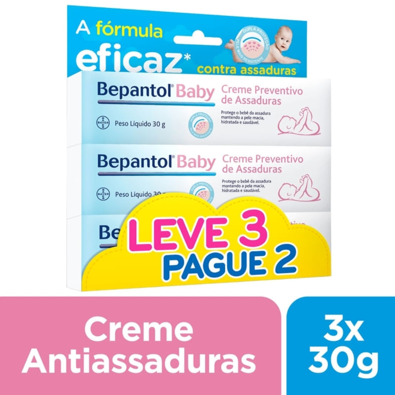 Kit Creme Preventivo de Assaduras Para Bebês Bepantol Baby 3 Unidades 30g