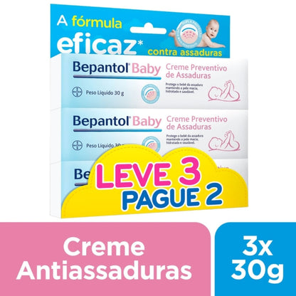 Kit Creme Preventivo de Assaduras Para Bebês Bepantol Baby 3 Unidades 30g