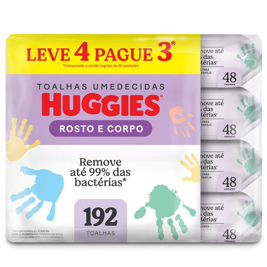 Lenços Umedecidos Huggies Rosto e Corpo 192 Unidades