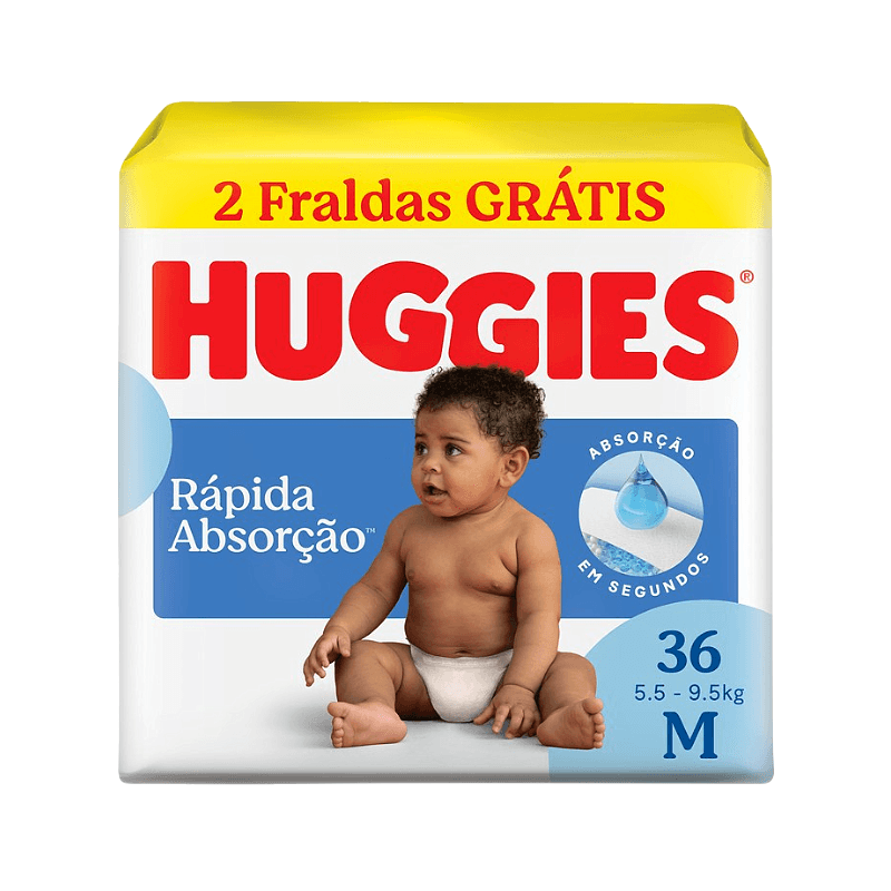 Fralda Huggies Rápida Absorção M 36 Unidades