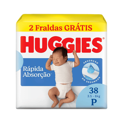 Fralda Huggies Rápida Absorção Recém Nascido P 38 Unidades