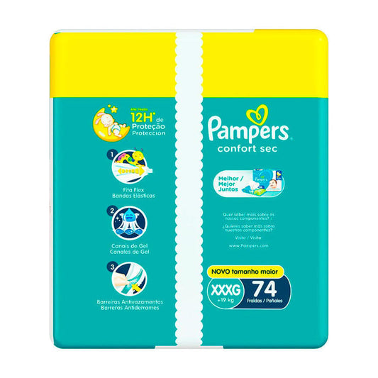 Fraldas Pampers Confort Sec Max XXXG 74 Unidades